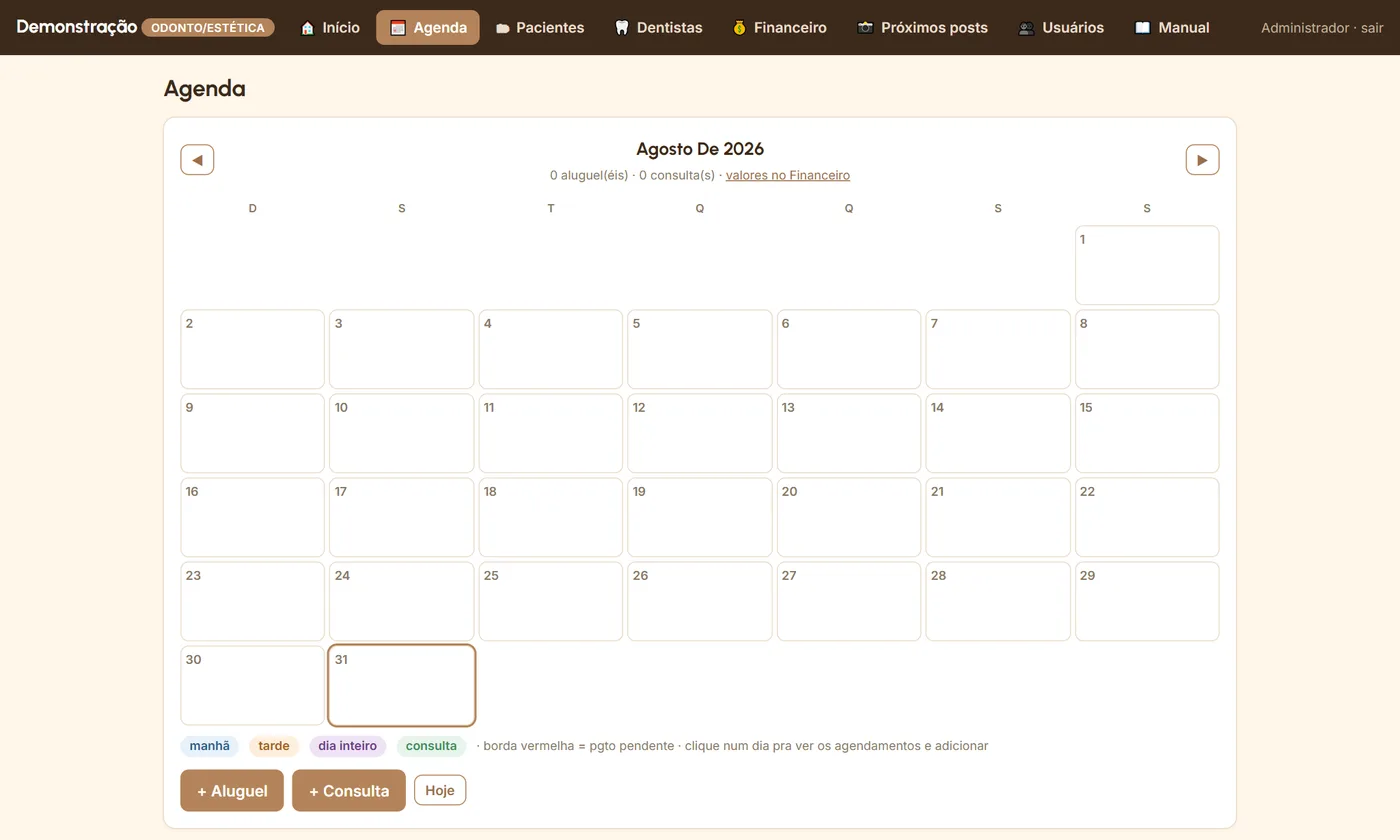 Agenda do dia no Painel Clínica
